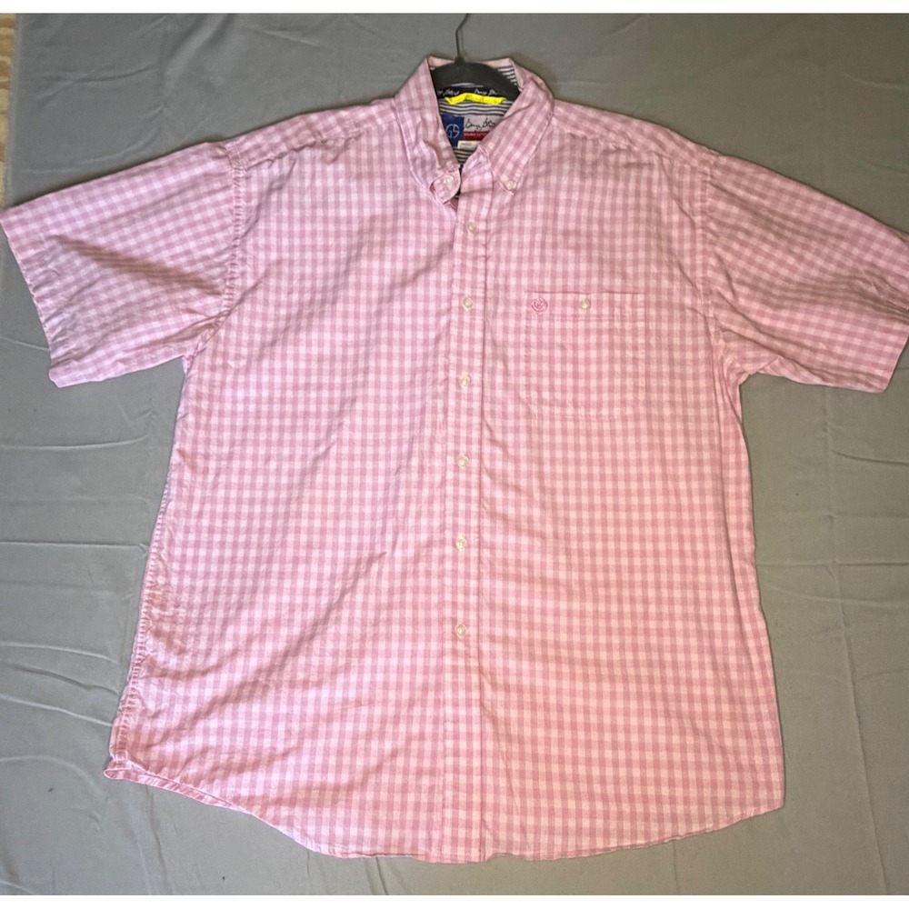 Wrangler George Strait Cowboy Cut Men XL Pink Gingham Short Sleeve Shirt